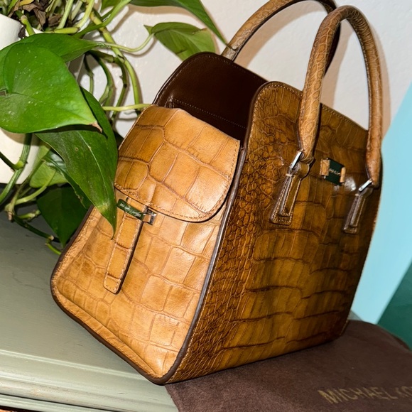 Michael Kors Brown Crocodile-Embossed Satchel Handbag - Picture 2 of 16
